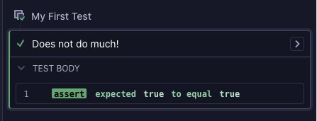 My first test shown passing in Cypress
