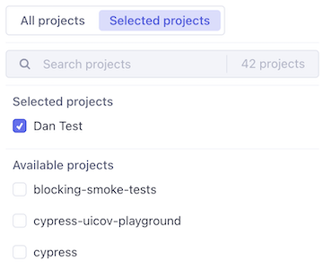When assigning projects to a team, you can select individual projects from a list.