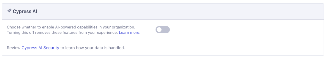 Image showing the Cypress AI organization setting